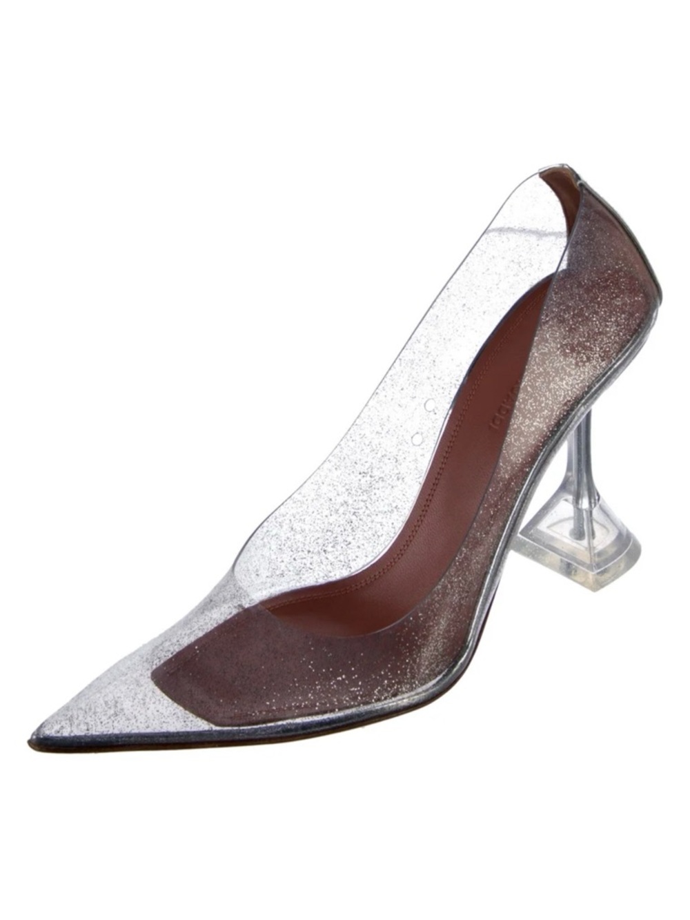 Clear Glitter Pointed-Toe Pump in Silver Amina Muaddi PVC Slingback Pumps